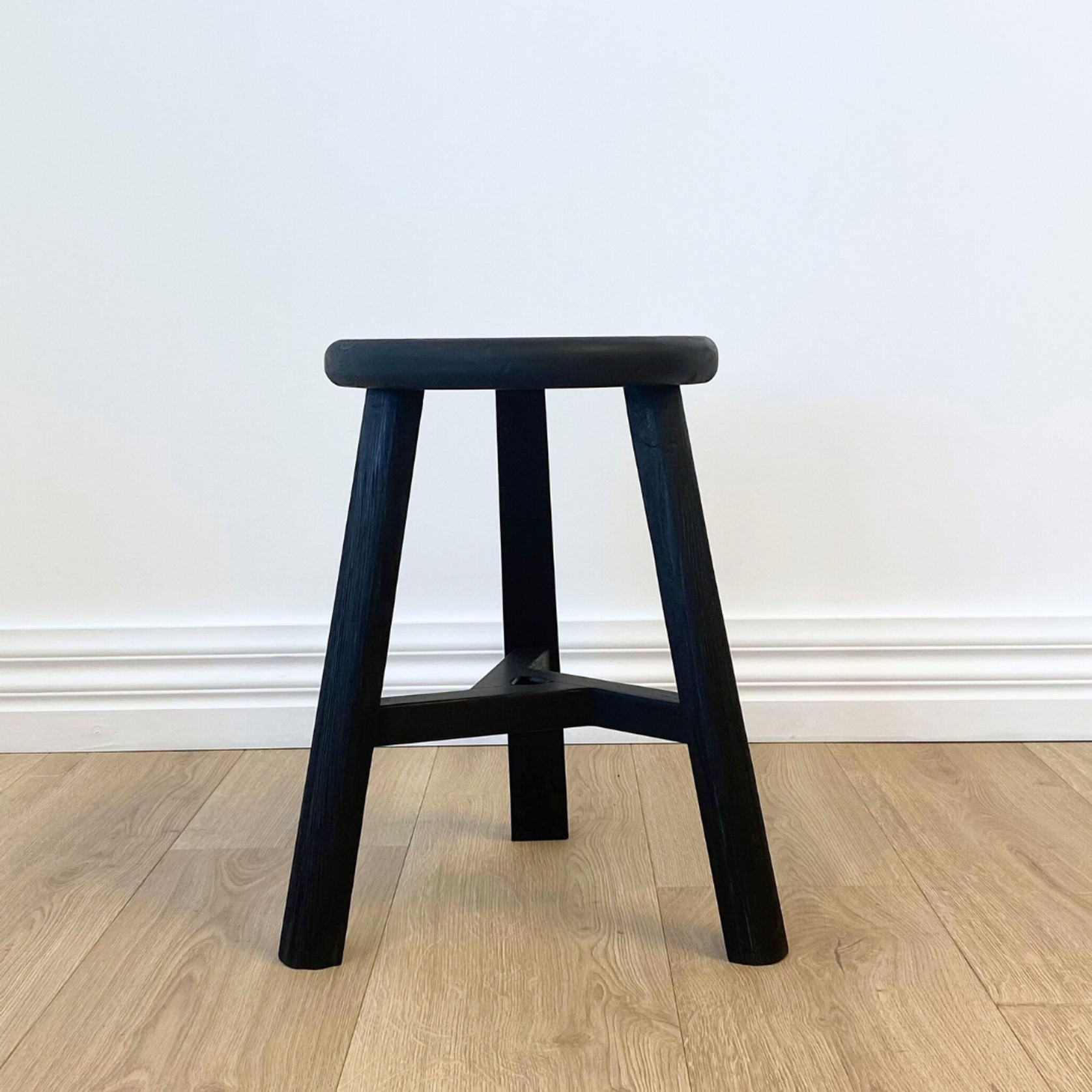 Reclaimed Wooden Tripod Stool- Black gallery detail image