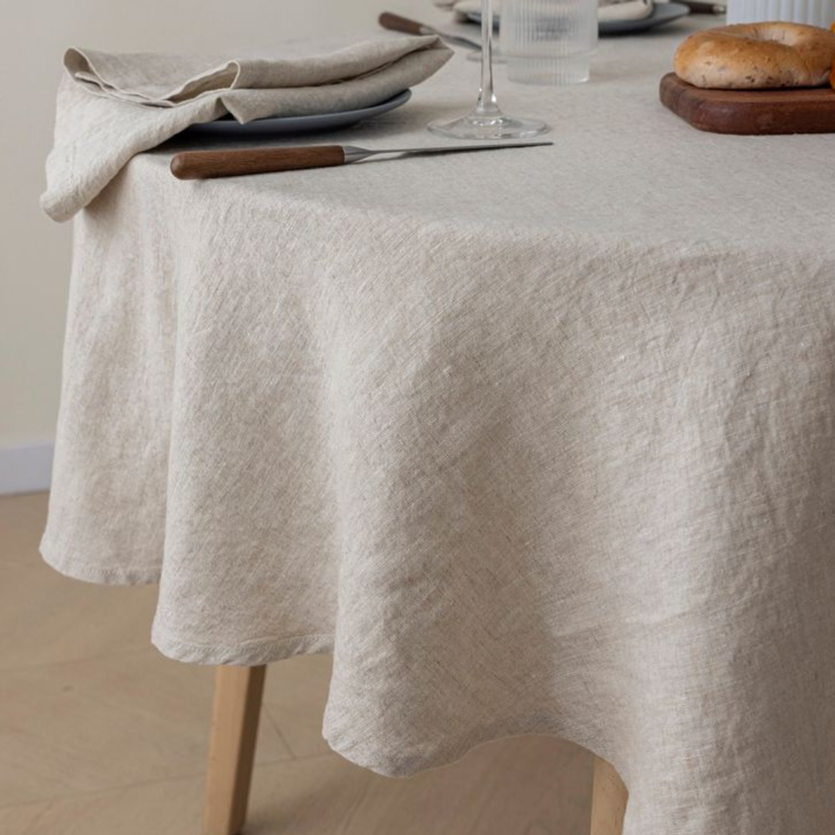 100% French Flax Linen Round Tablecloth- Natural gallery detail image