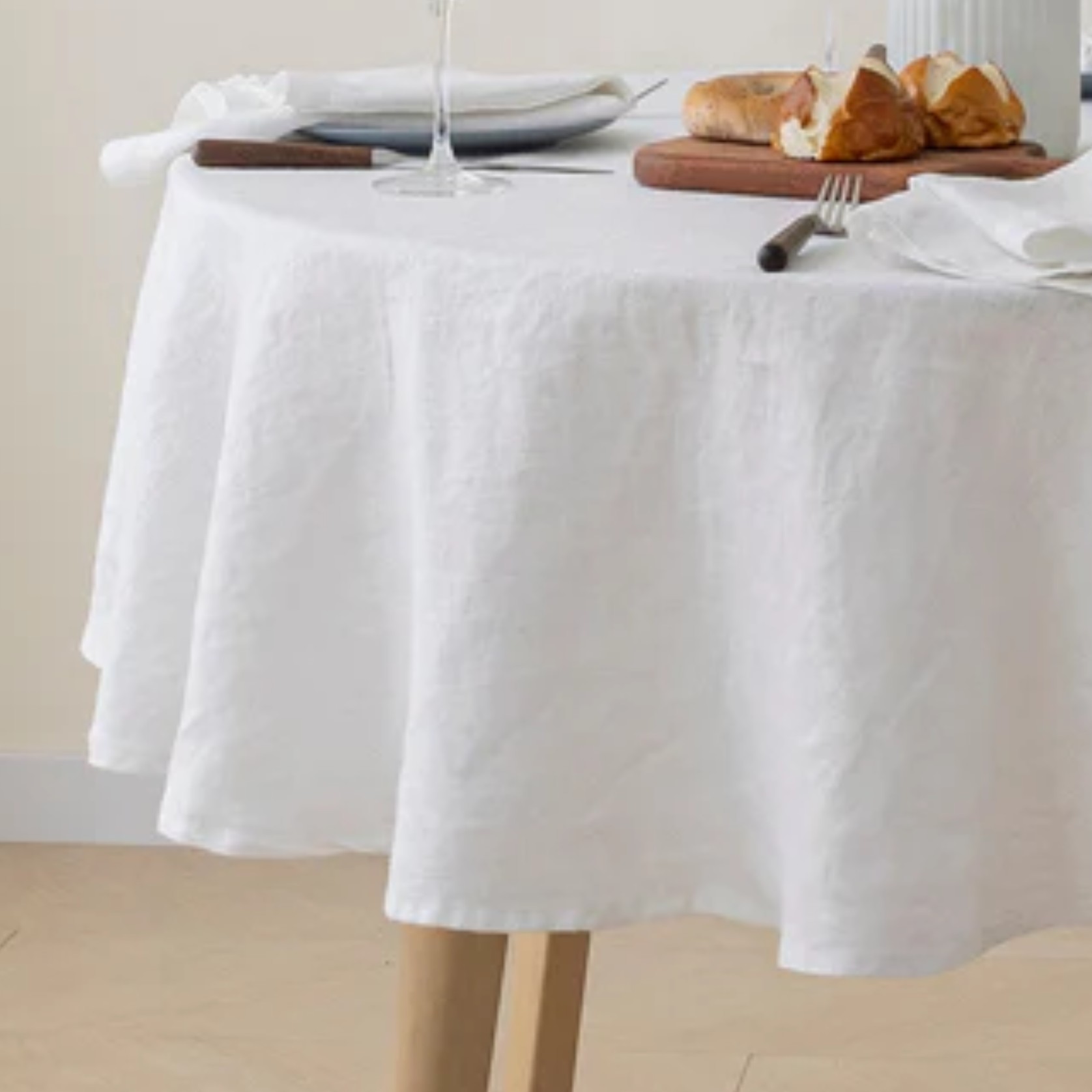 100% French Flax Linen Round Tablecloth- White gallery detail image