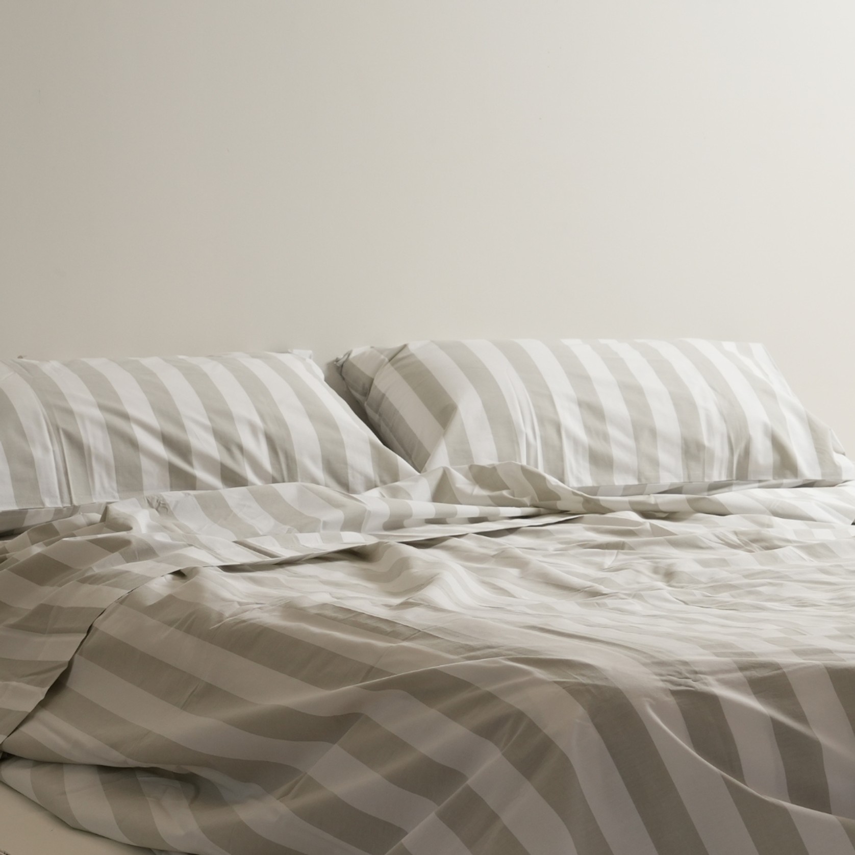 100% Stonewashed Cotton Sheet Set- Sage Stripe gallery detail image