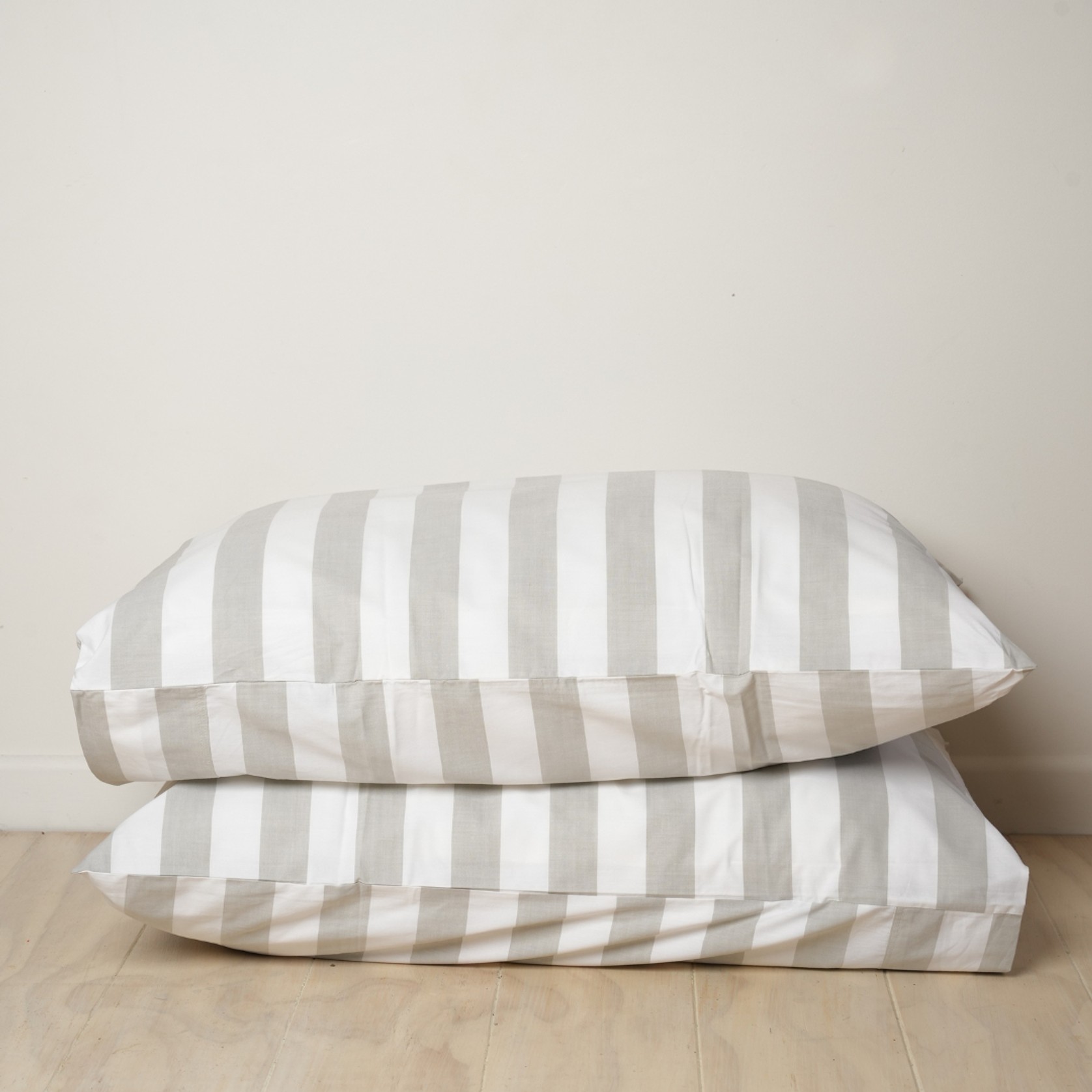 100% Stonewashed Cotton Pillowcase Pair- Sage Stripe gallery detail image