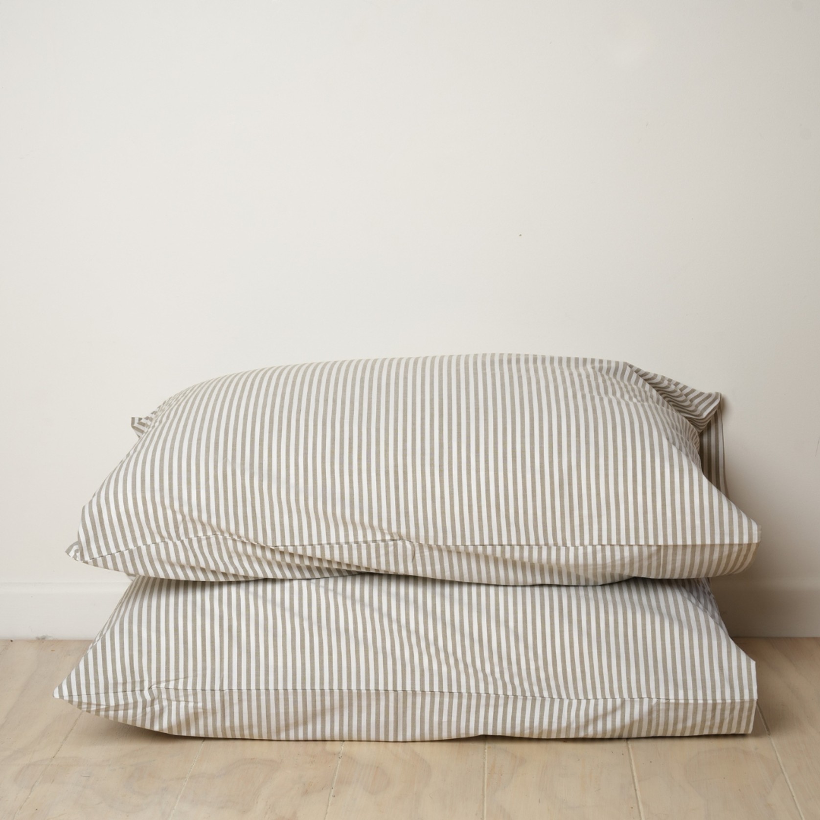 100% Stonewashed Cotton Pillowcase Pair- Olive Stripe gallery detail image