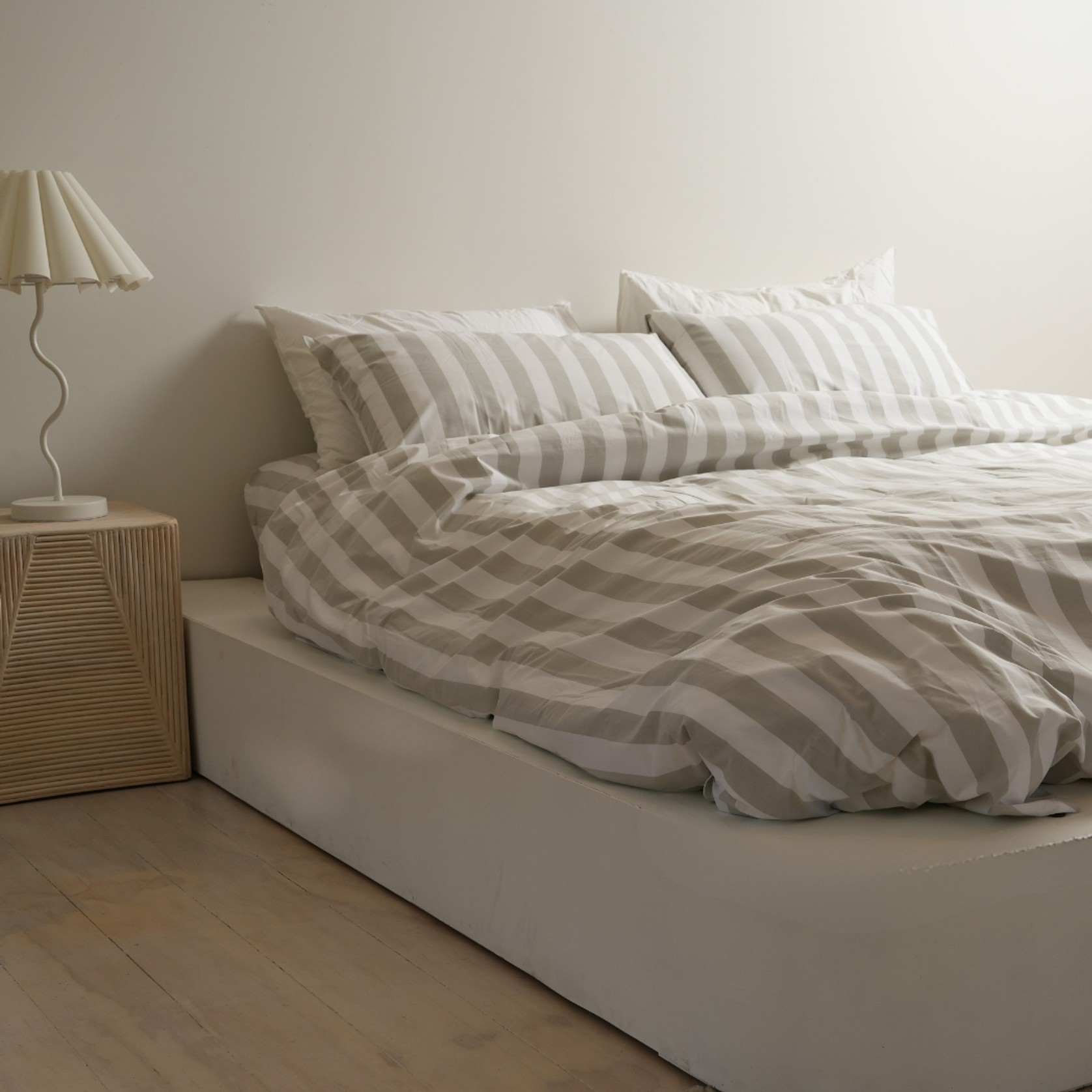 100% Stonewashed Cotton Duvet Set- Sage Stripe gallery detail image