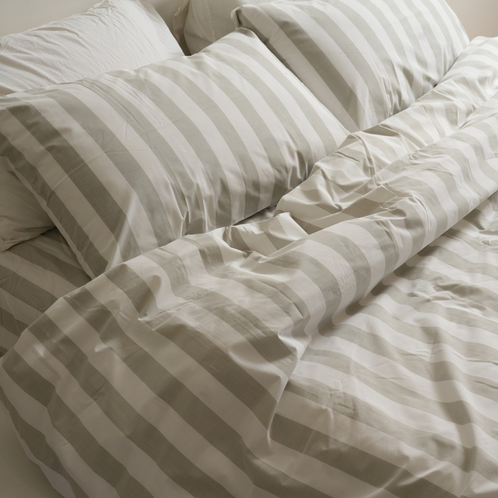 100% Stonewashed Cotton Duvet Set- Sage Stripe gallery detail image