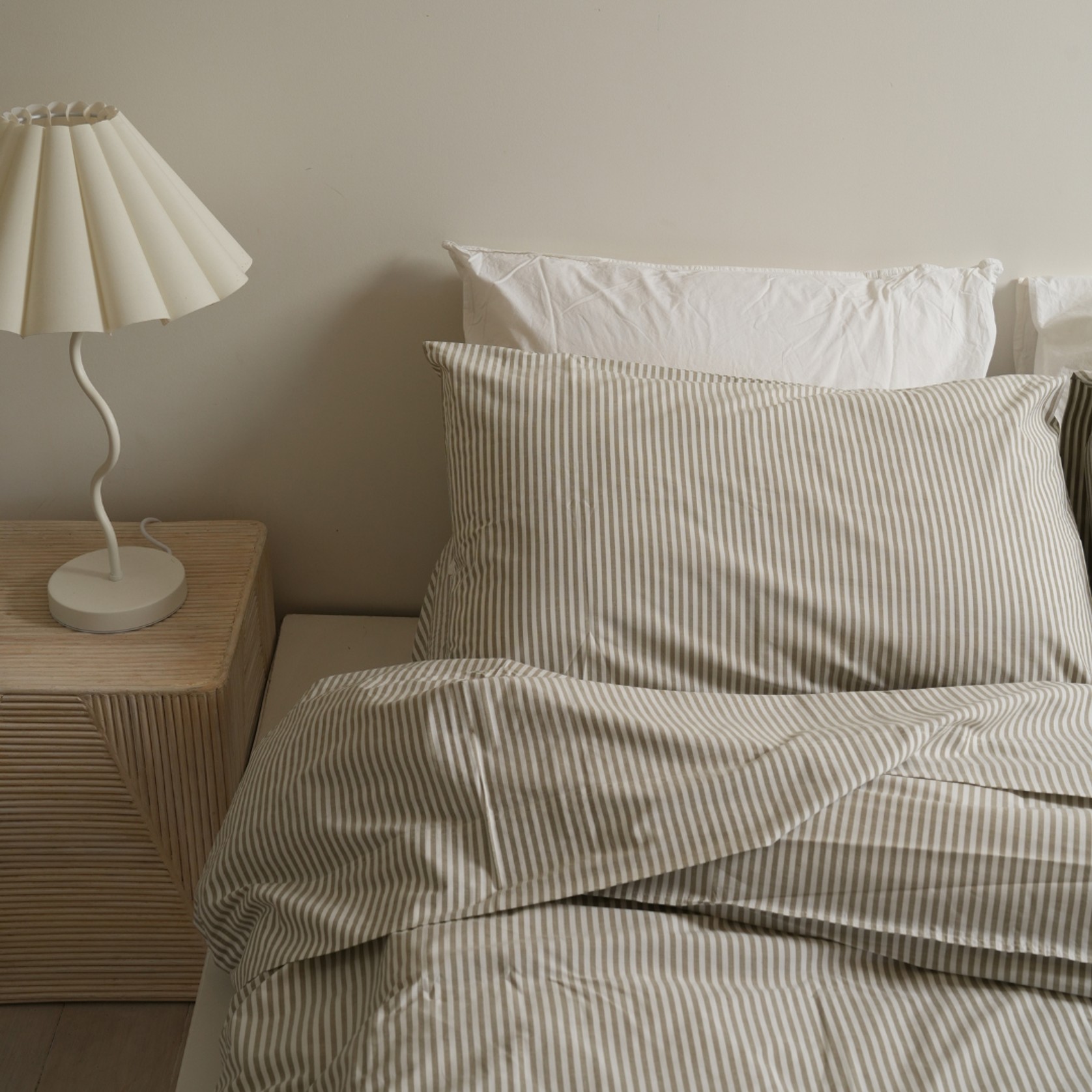 100% Stonewashed Cotton Duvet Set- Olive Stripe gallery detail image