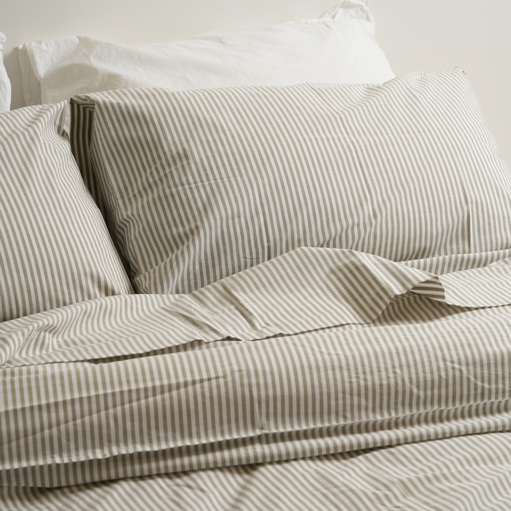 100% Stonewashed Cotton Duvet Set- Olive Stripe gallery detail image