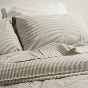 100% Stonewashed Cotton Duvet Set- Olive Stripe gallery detail image