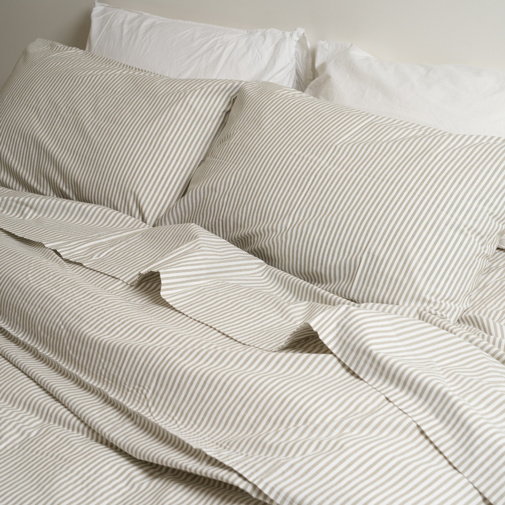 100% Stonewashed Cotton Duvet Set- Olive Stripe gallery detail image