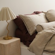 100% Flax Linen Round Piped Feather Filled Cushion- Natural Oat/ Black gallery detail image
