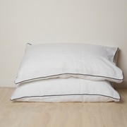 100% French Linen Piped Pillowcase Pair- White/ Navy gallery detail image