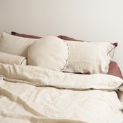 100% Flax Linen Round Piped Feather Filled Cushion- Natural Oat/ Black gallery detail image