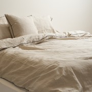 100% French Linen Piped Euro Pillowcase- Natural Oat /Black gallery detail image