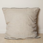 100% French Linen Piped Euro Pillowcase- Natural Oat /Black gallery detail image