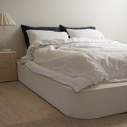 100% French Flax Linen Piped Duvet Cover Set - White/ Navy gallery detail image