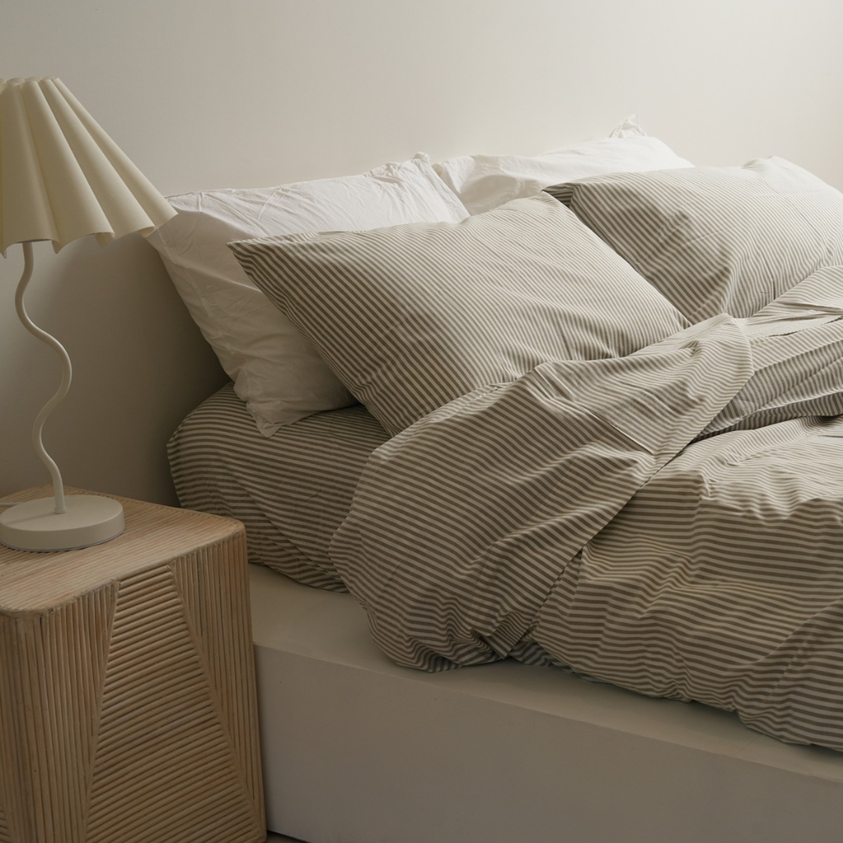 100% Stonewashed Cotton Duvet Set- Olive Stripe gallery detail image