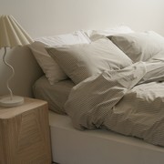 100% Stonewashed Cotton Duvet Set- Olive Stripe gallery detail image