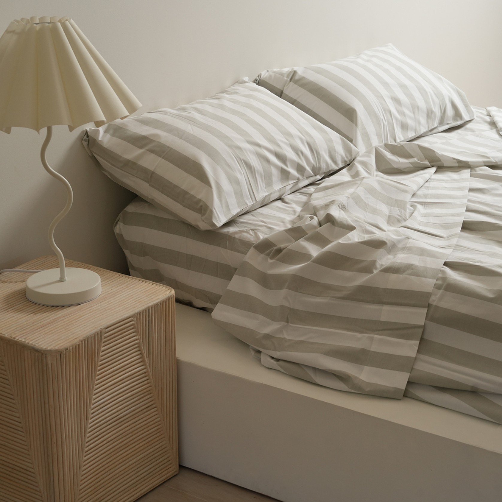 100% Stonewashed Cotton Sheet Set- Sage Stripe gallery detail image