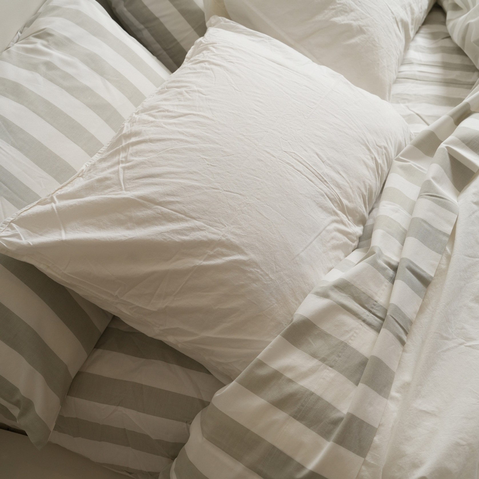 100% Stonewashed Cotton Sheet Set- Sage Stripe gallery detail image