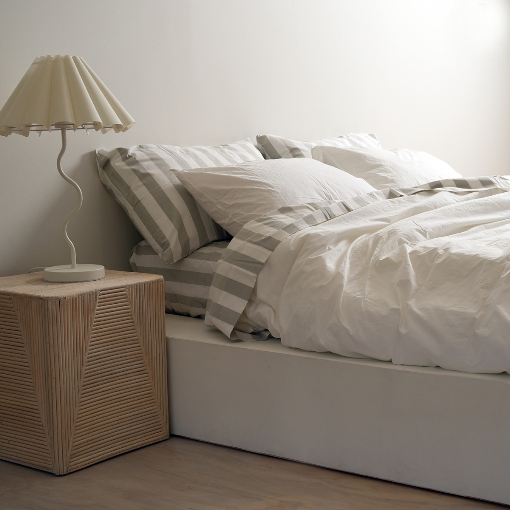 100% Stonewashed Cotton Sheet Set- Sage Stripe gallery detail image