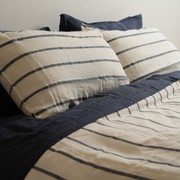 100% French Flax Linen Duvet Cover Set- Midnight Stripe gallery detail image