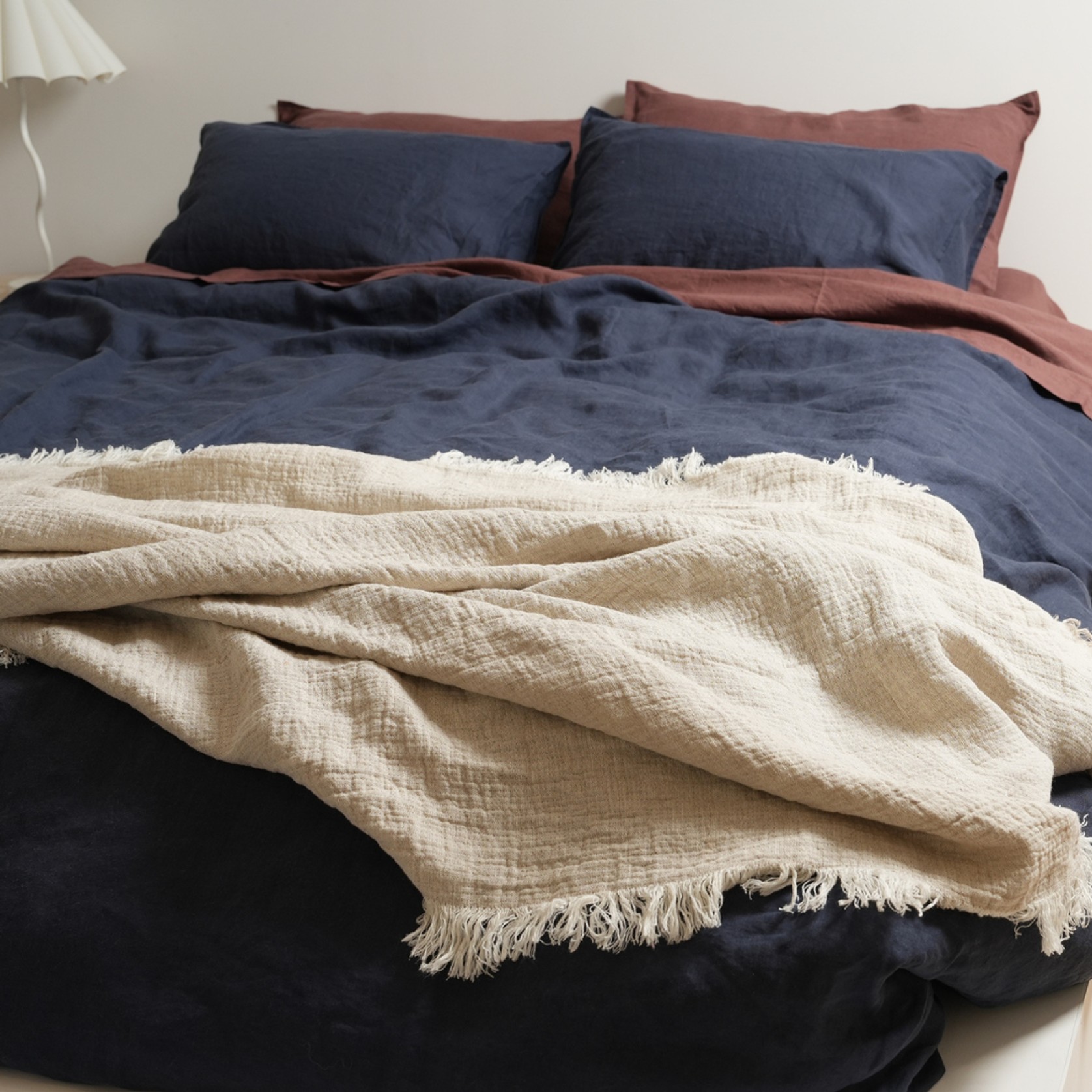 100% French Flax Linen Duvet Cover Set - Midnight gallery detail image