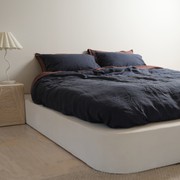 100% French Flax Linen Duvet Cover Set - Midnight gallery detail image