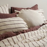100% French Flax Linen Duvet Cover Set - Cocoa Stripe gallery detail image