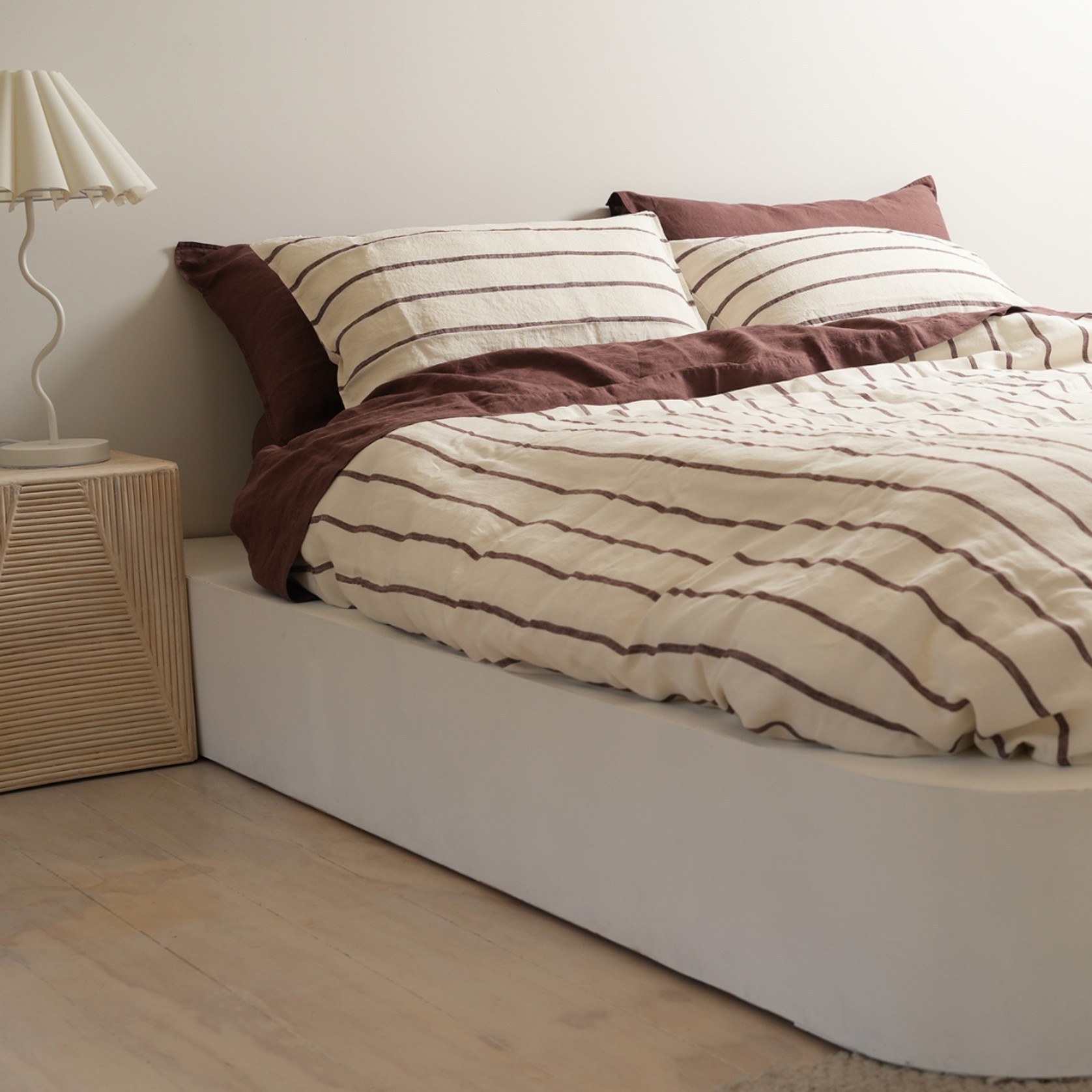 100% French Flax Linen Duvet Cover Set - Cocoa Stripe gallery detail image