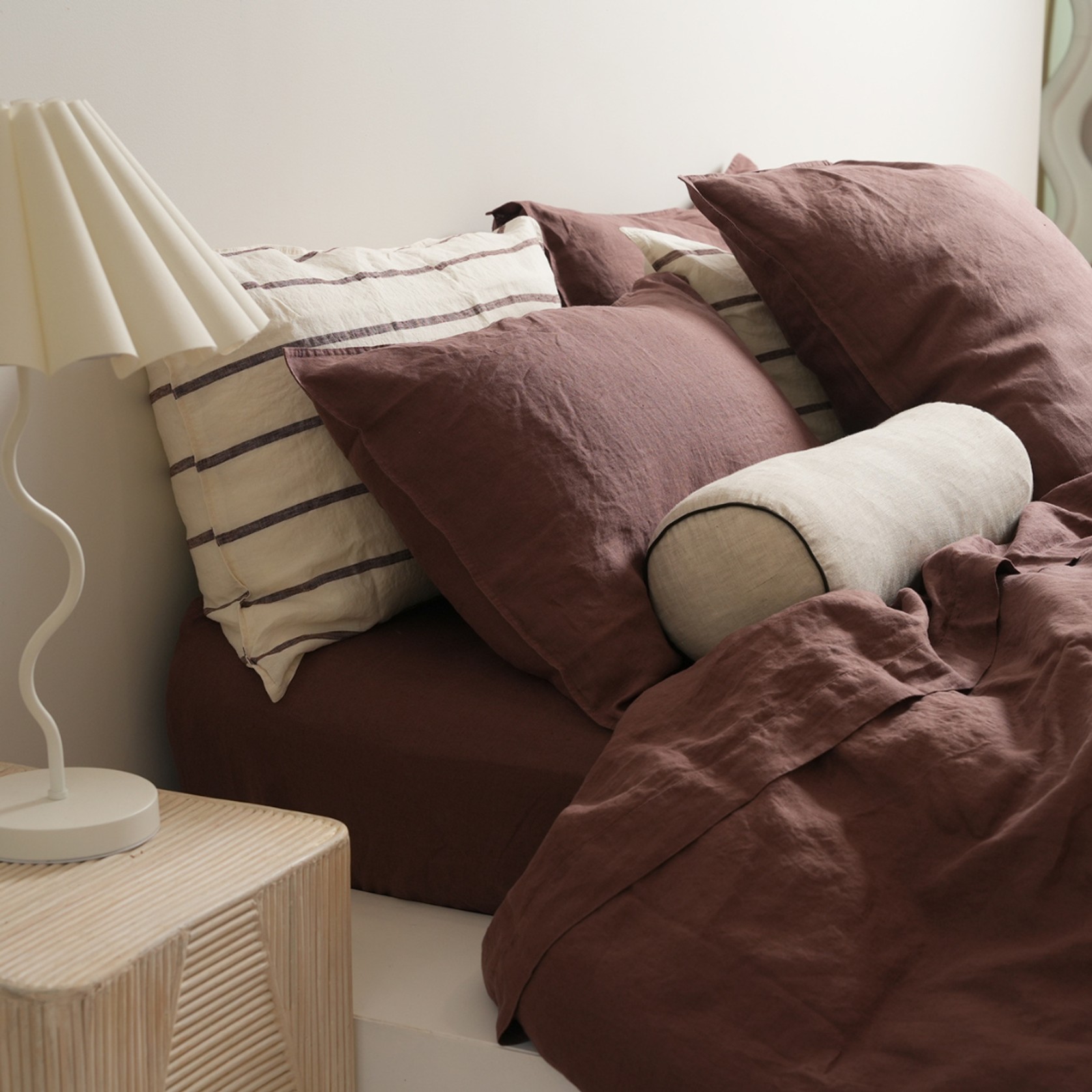 100% French Flax Linen Duvet Cover Set - Cocoa gallery detail image