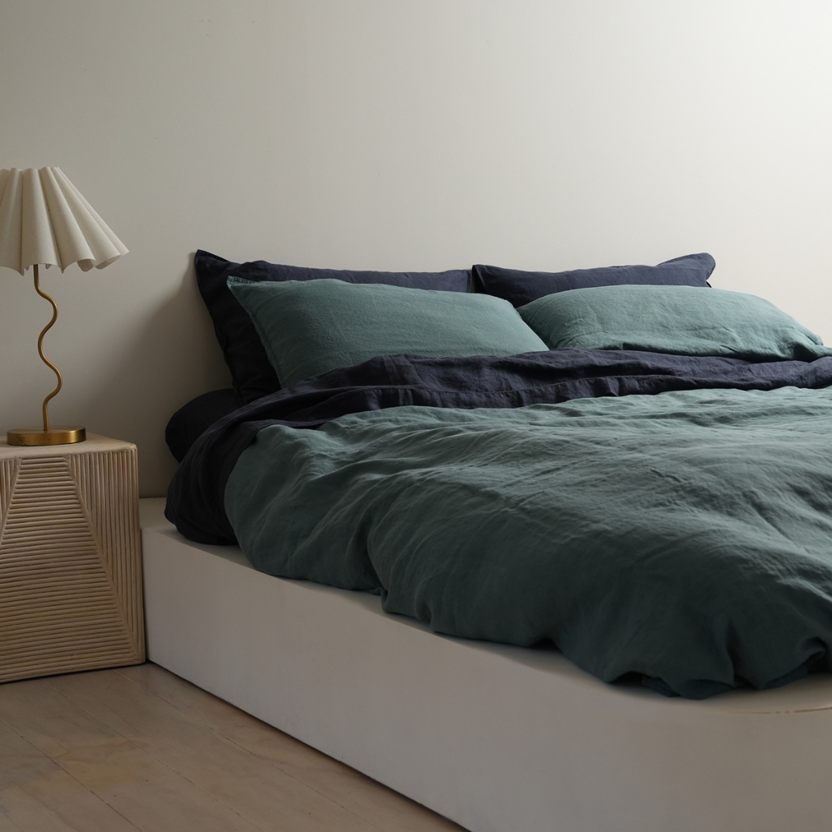 100% French Flax Linen Duvet Cover Set - Lagoon gallery detail image