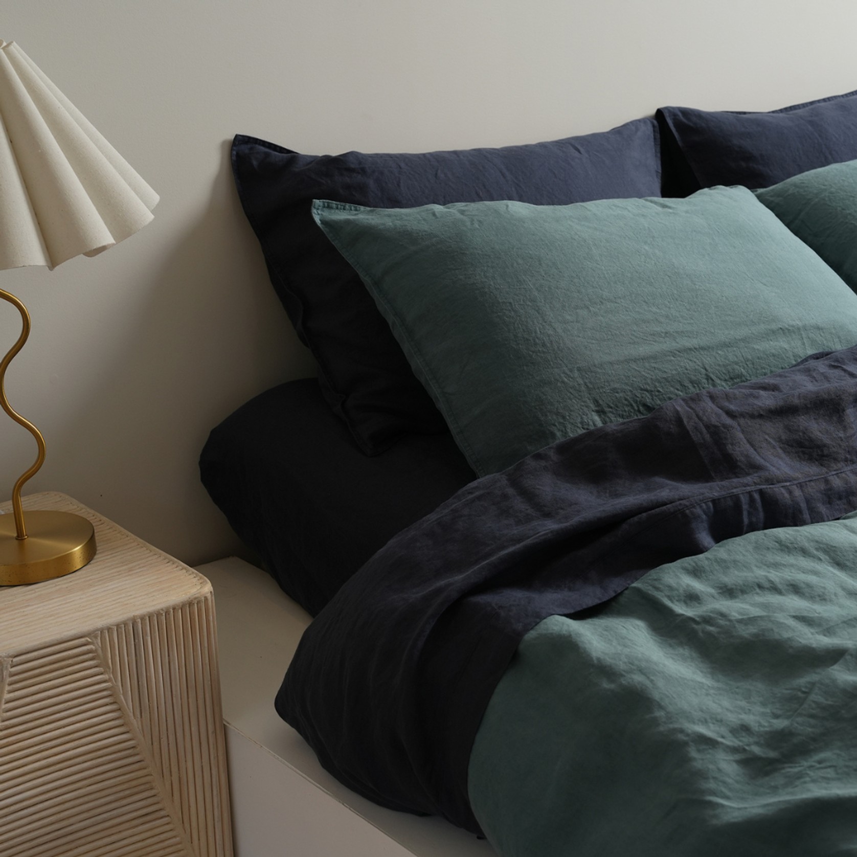 100% French Flax Linen Duvet Cover Set - Lagoon gallery detail image