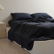 100% French Flax Linen Sheet Set- Midnight gallery detail image