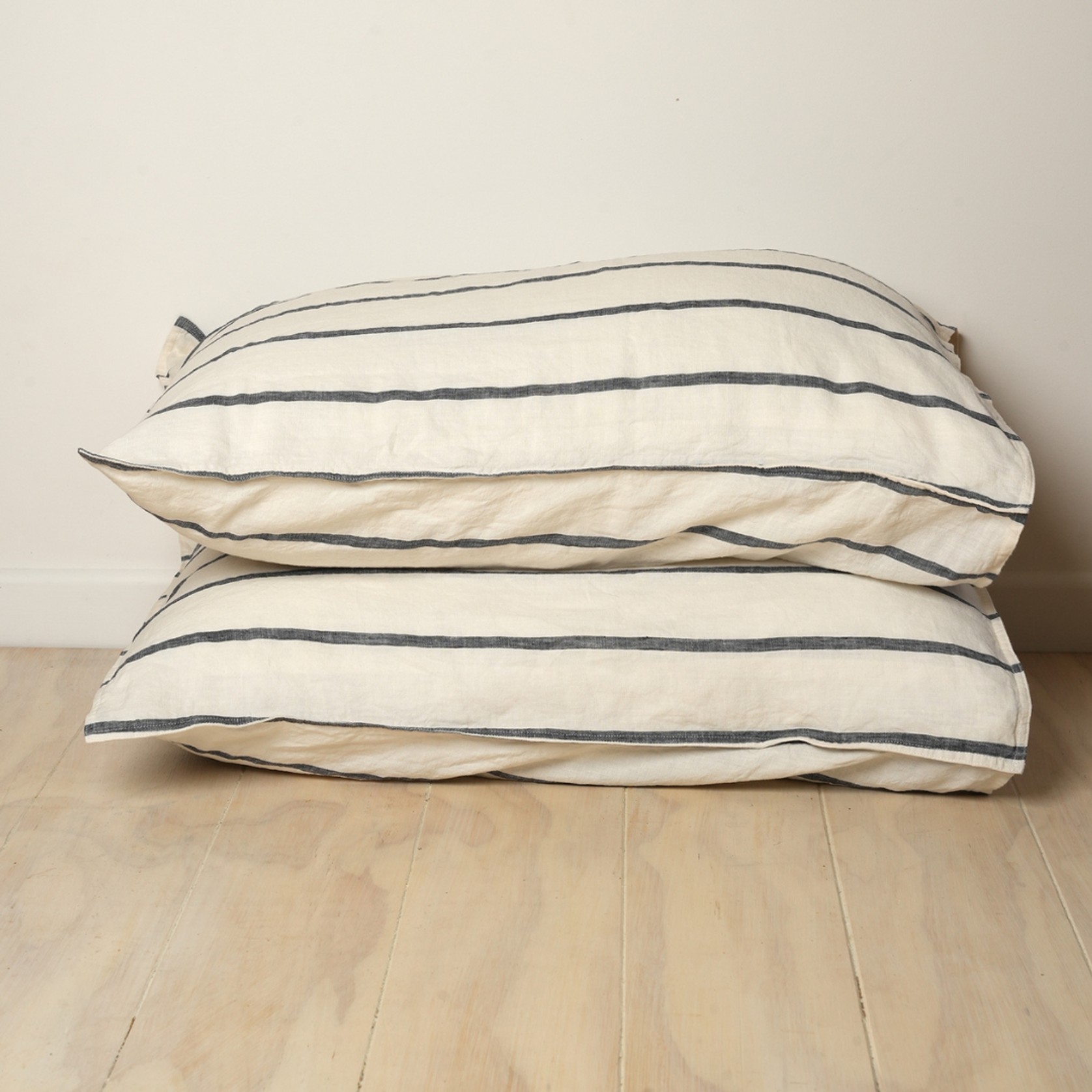 100% French Linen Pillowcase Pair- Midnight Stripe gallery detail image