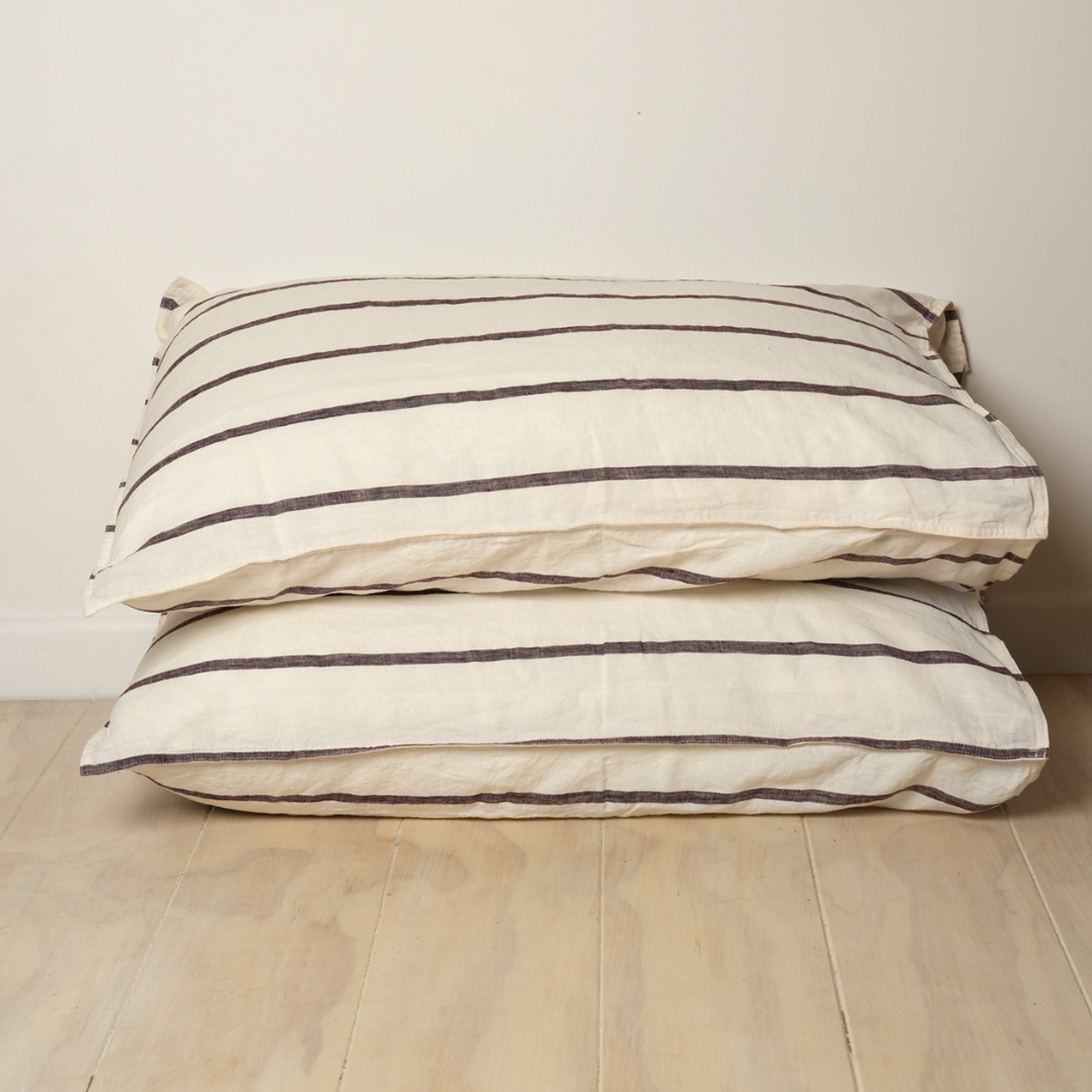 100% French Linen Pillowcase Pair- Cocoa Stripe gallery detail image