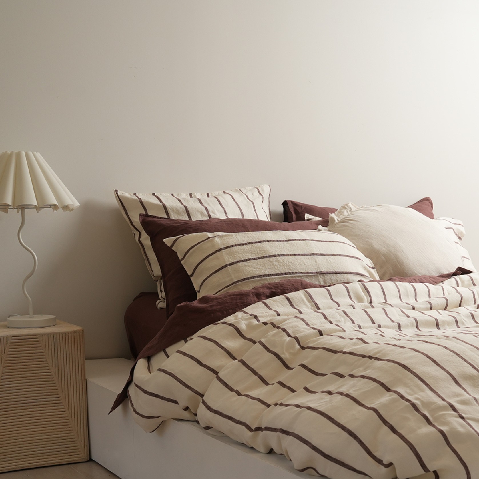 100% French Flax Linen Euro Pillowcase- Cocoa Stripe gallery detail image
