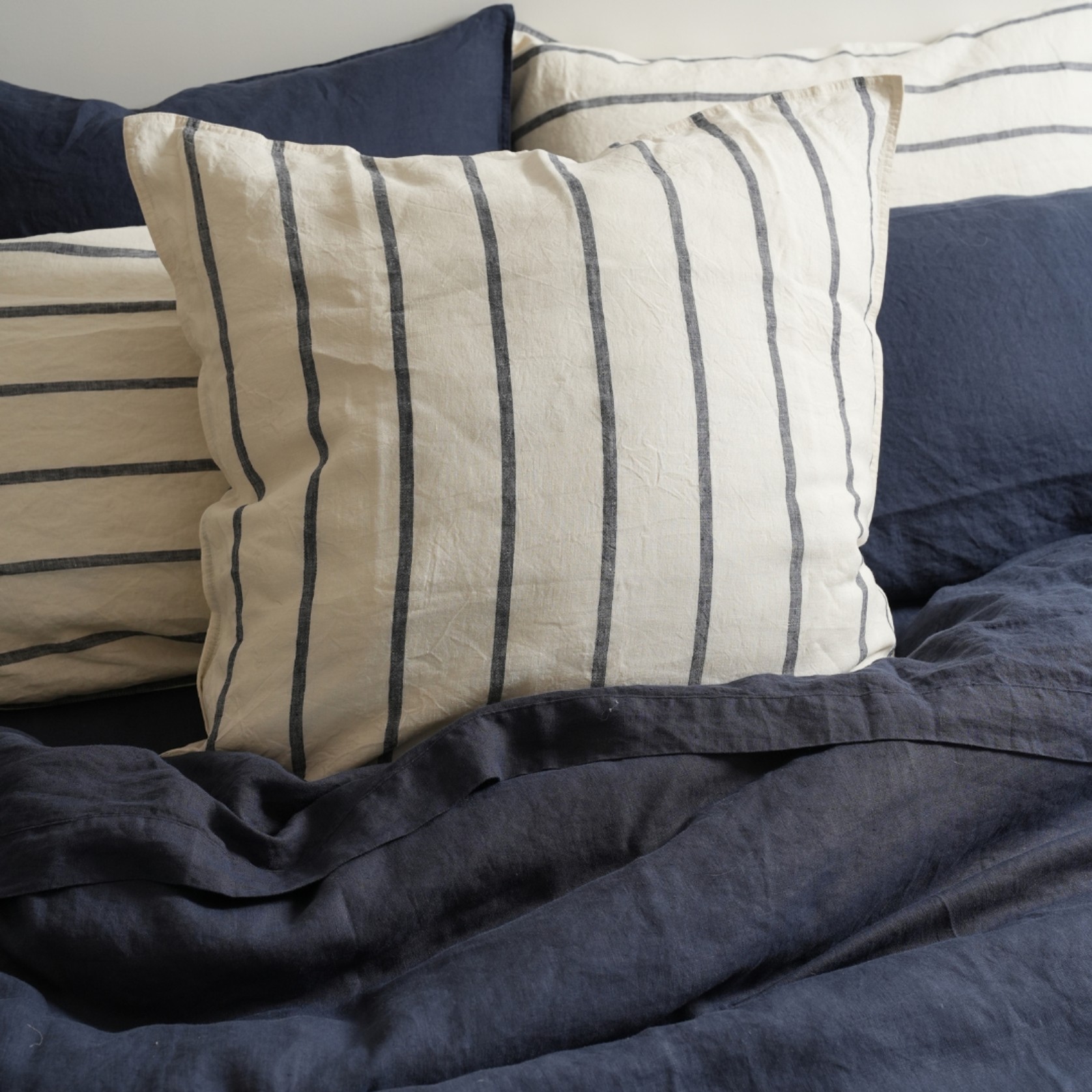100% French Flax Linen Euro Pillowcase- Midnight Stripe gallery detail image