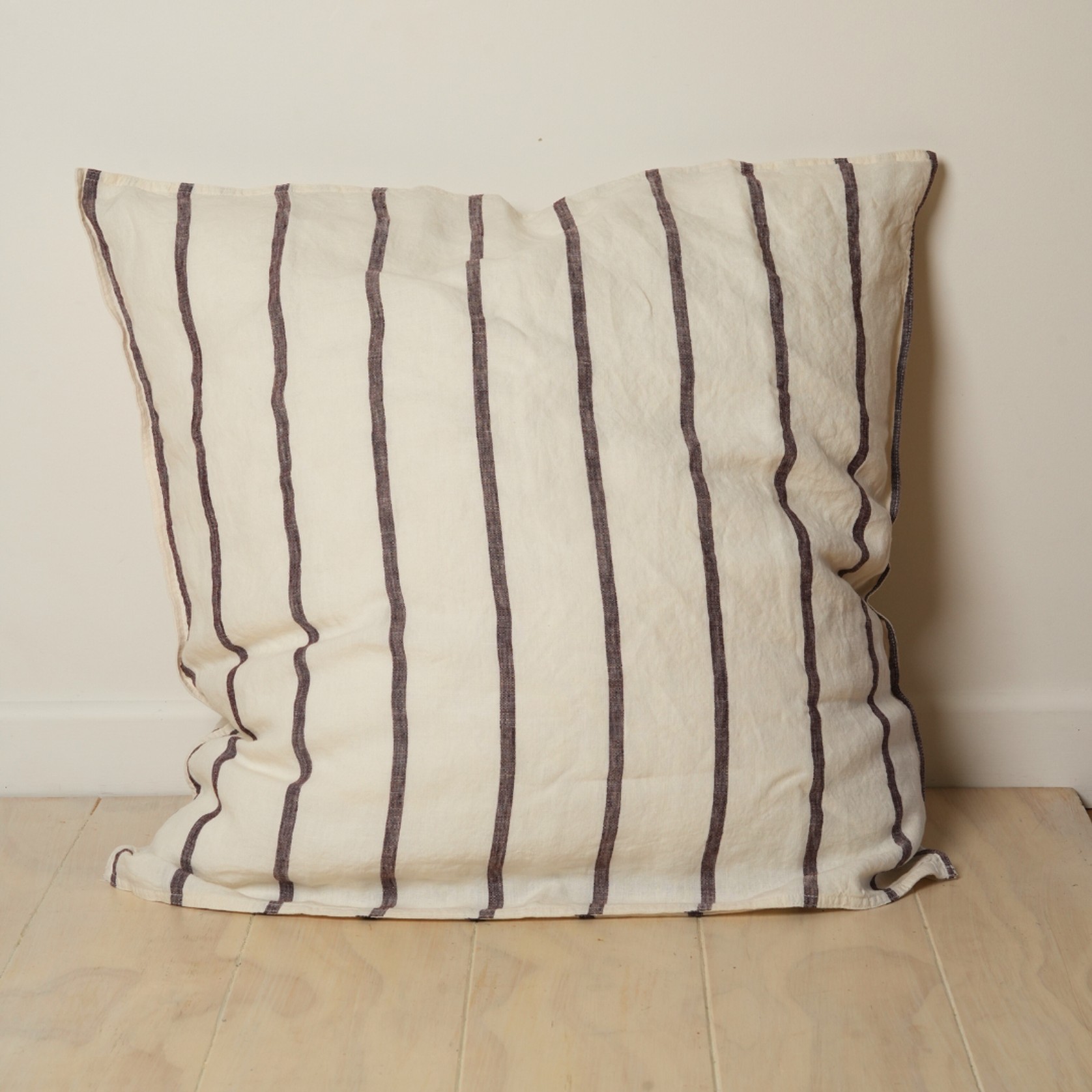 100% French Flax Linen Euro Pillowcase- Cocoa Stripe gallery detail image