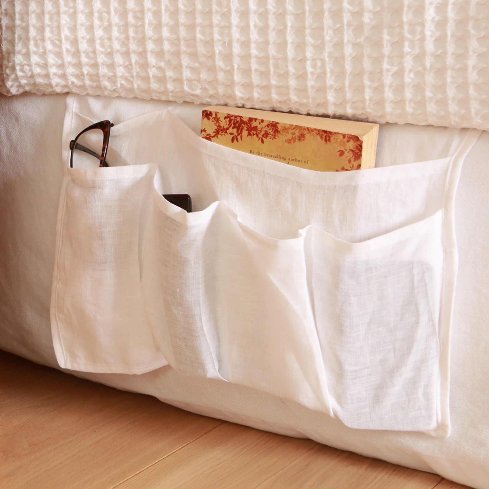 100% French Flax Linen Bedside Organiser- White gallery detail image