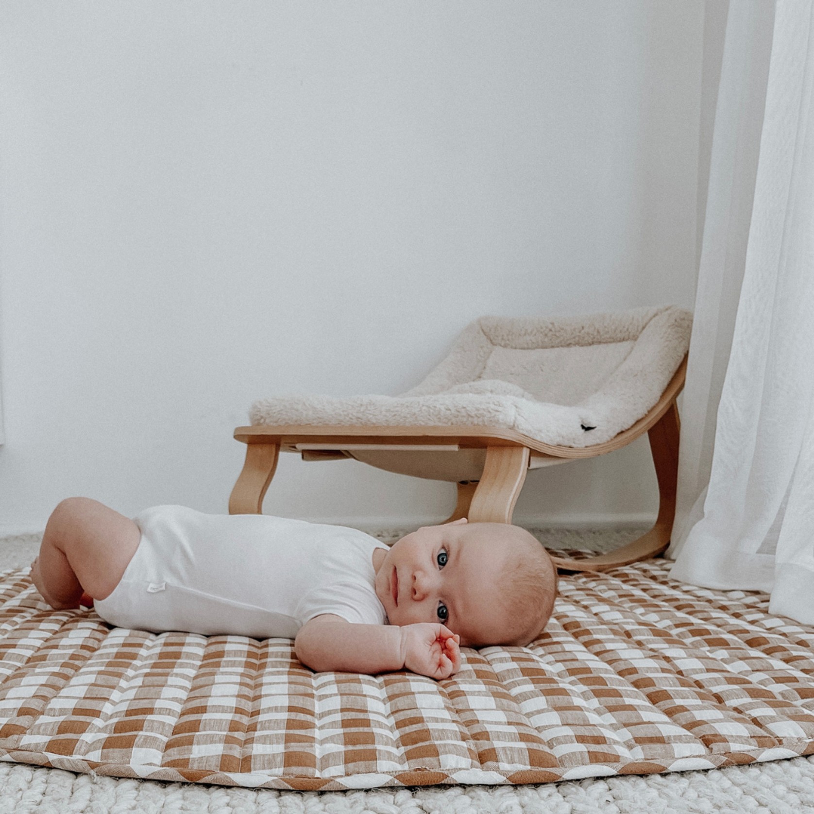 100% French Flax Linen Playmat (Reversible)- Ginger Gingham/Ginger gallery detail image