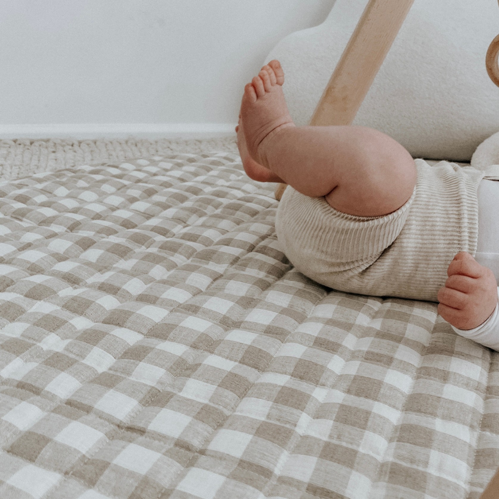 100% French Flax Linen Playmat- Natural Gingham gallery detail image