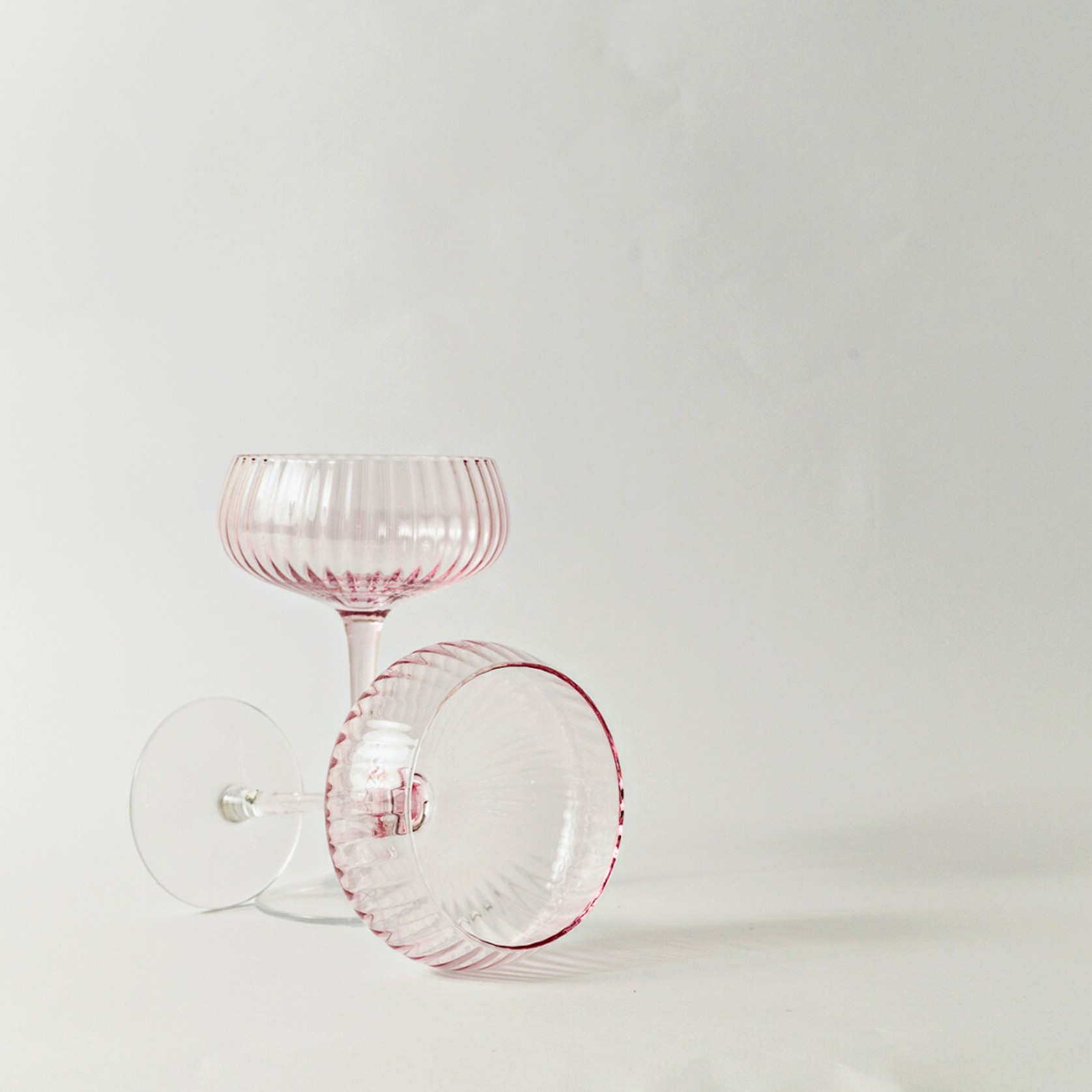 Ribbed Champagne Coupe- Set 4 Blush gallery detail image