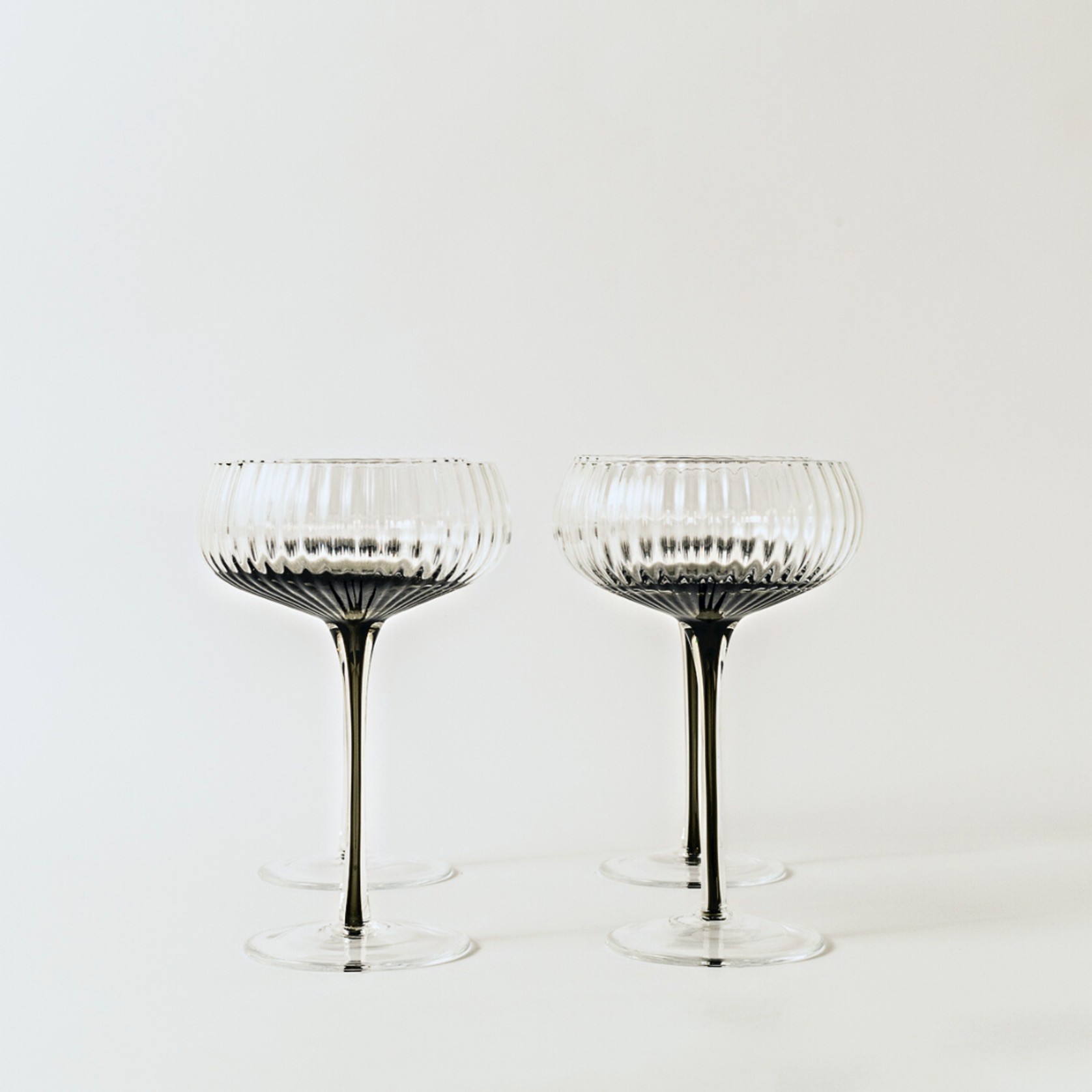 Ribbed Champagne Coupe- Set 4 Charcoal gallery detail image