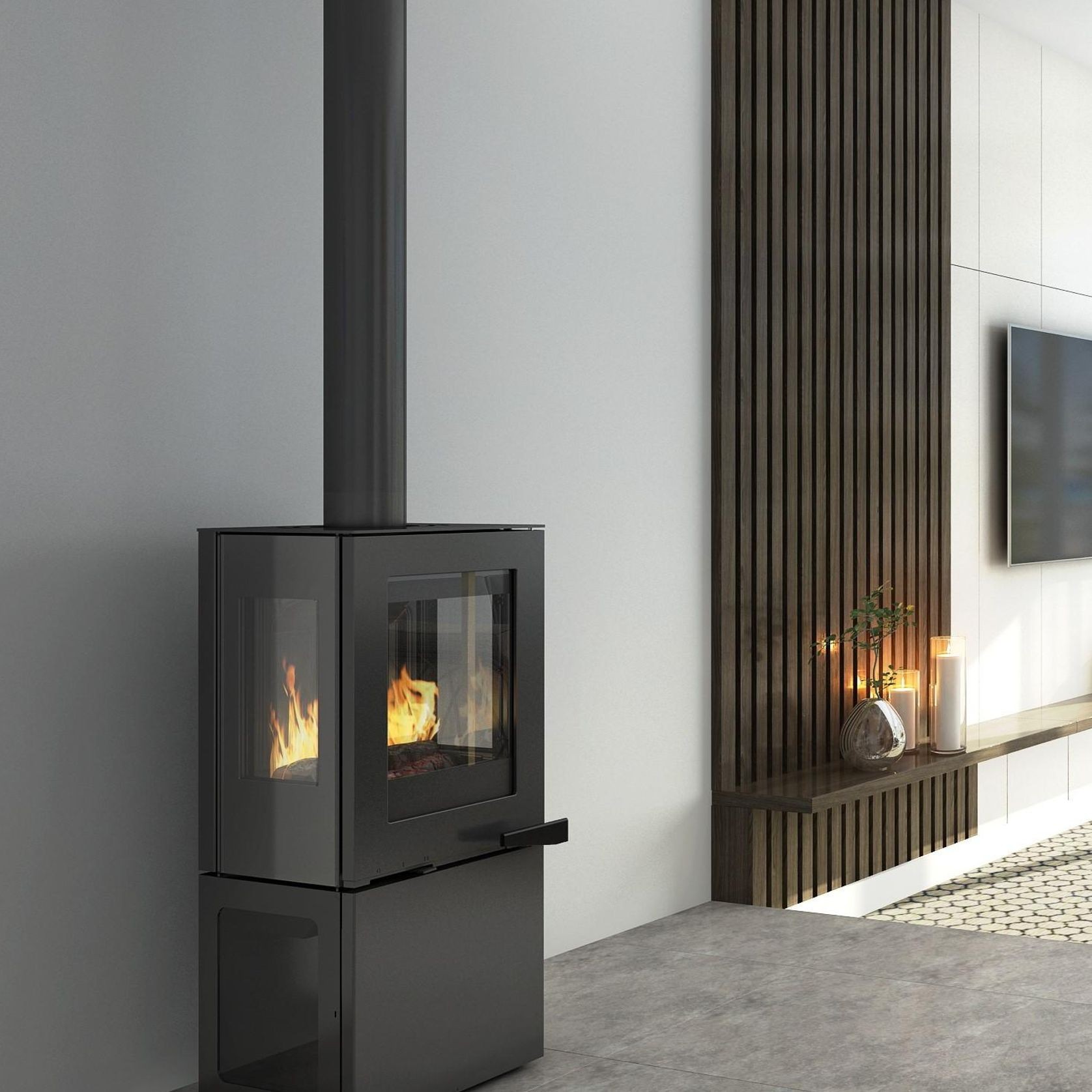 Visionline Pera Freestanding 3 x Sided Wood Fireplace gallery detail image