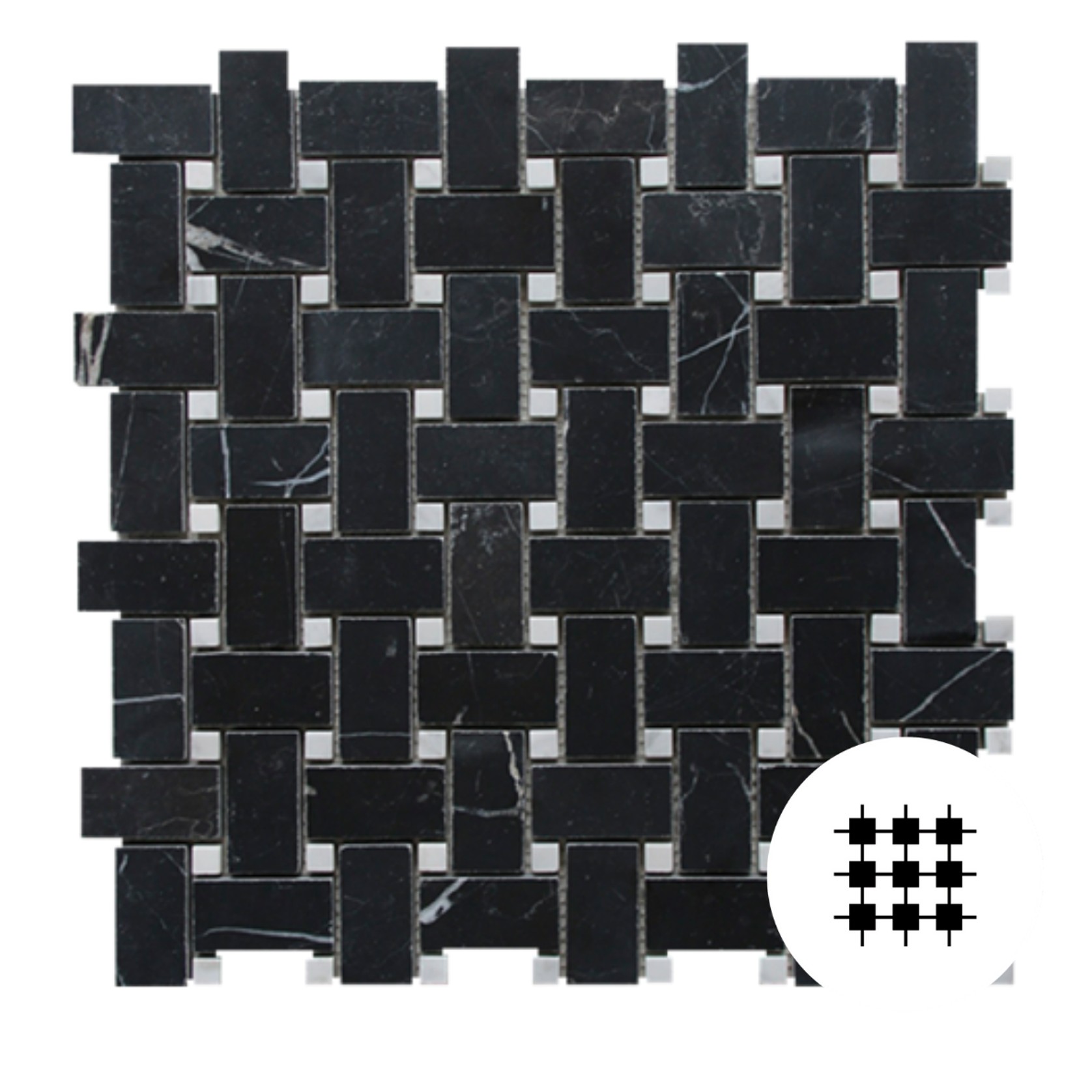 Nero Marquina Honed Basketweave With Carrara C Dots gallery detail image