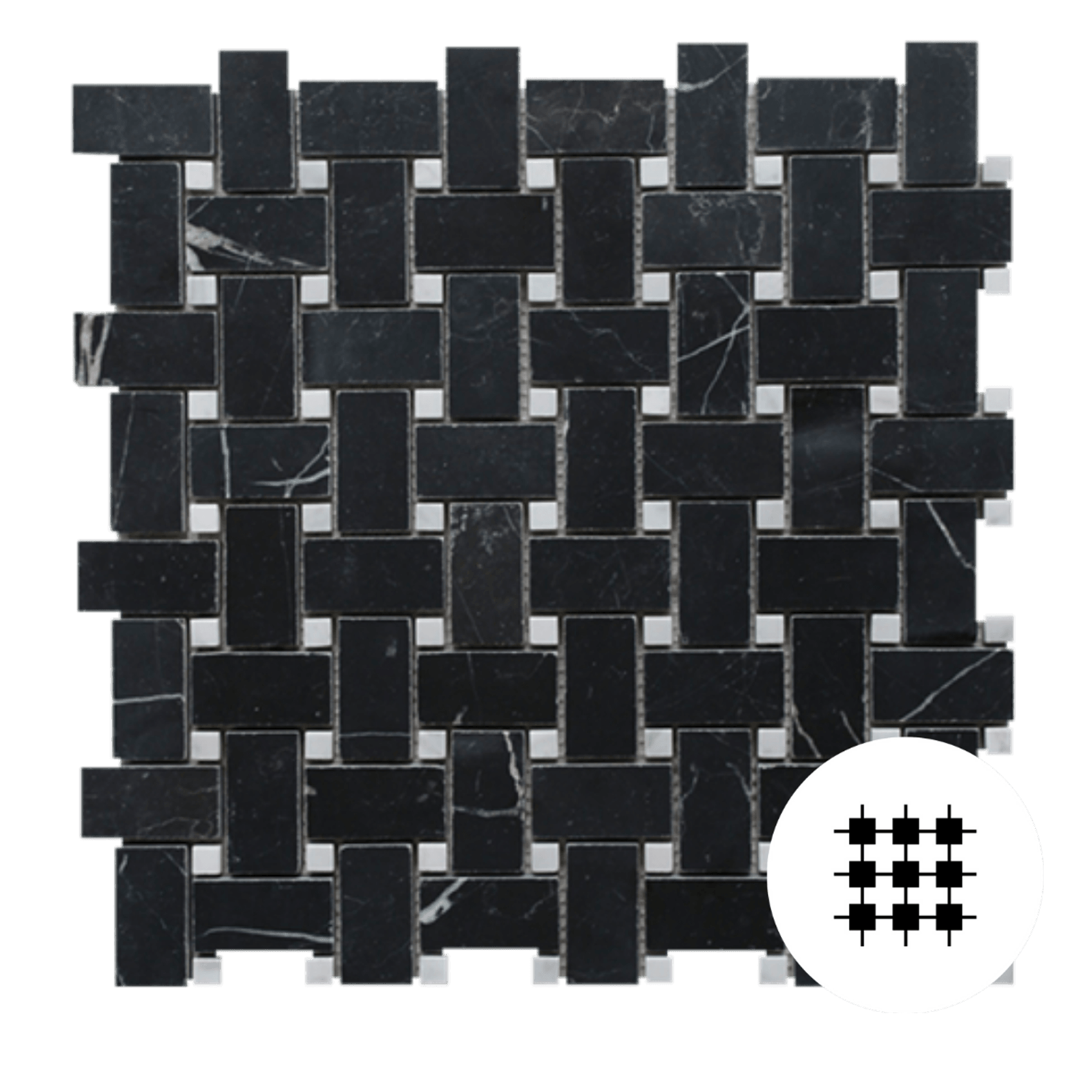 Nero Marquina Honed Basketweave With Carrara C Dots gallery detail image