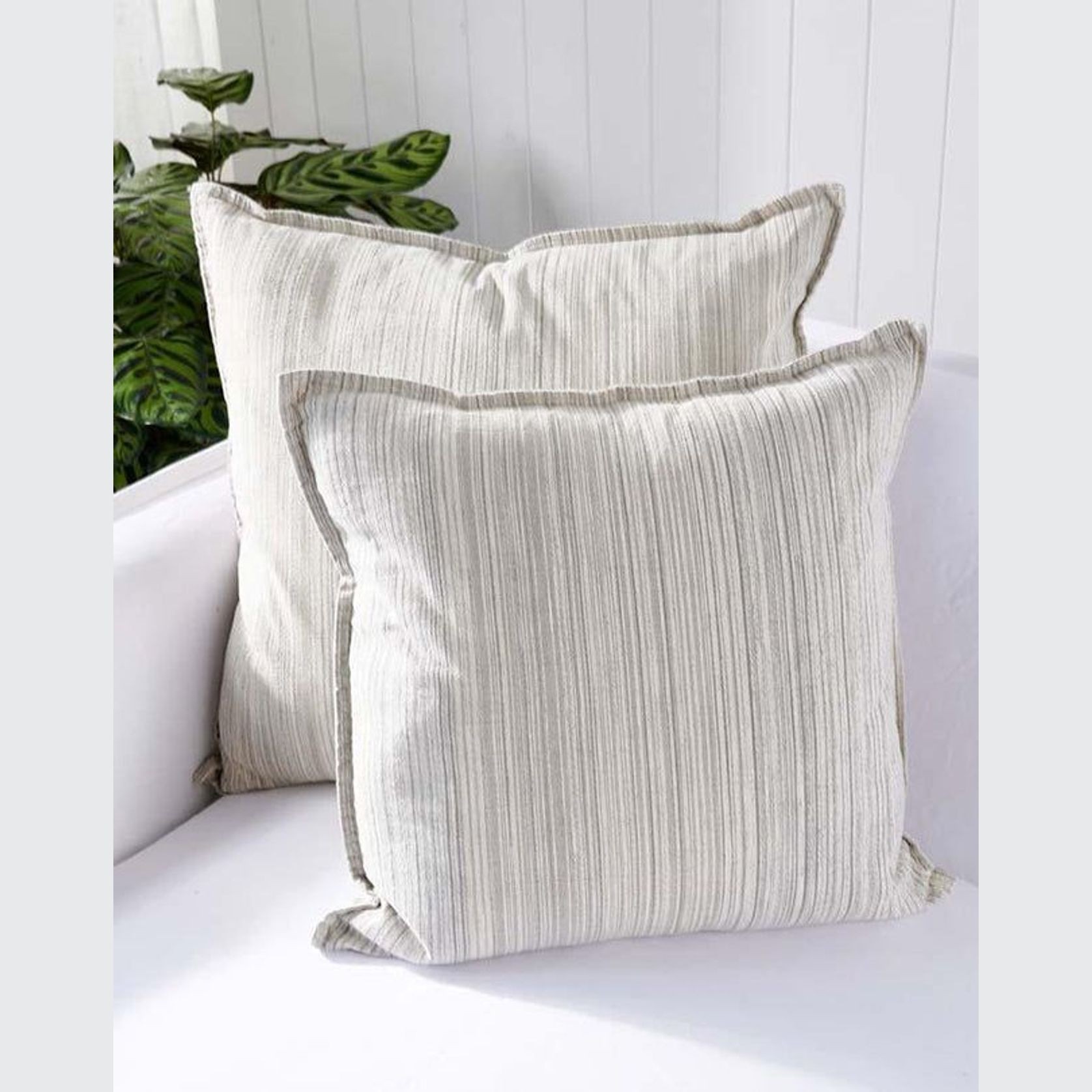 Vista Cushion - Sage/White Stripe 60x60 gallery detail image