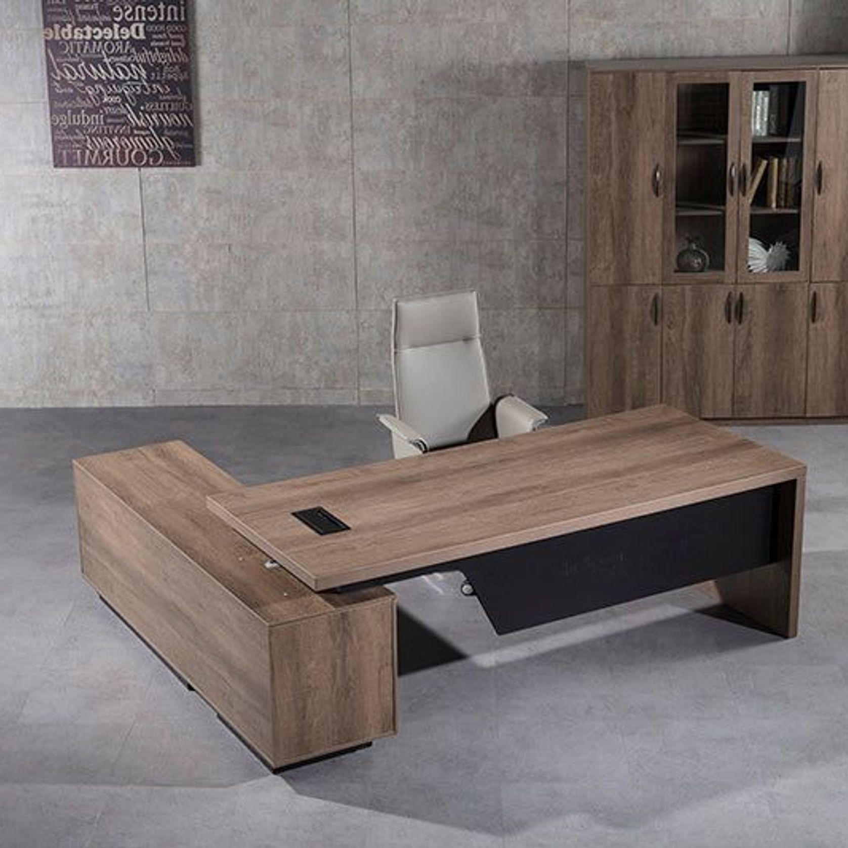 BALDER Executive Desk with Right Return 1.8-2.0M - Warm Oak & Black gallery detail image