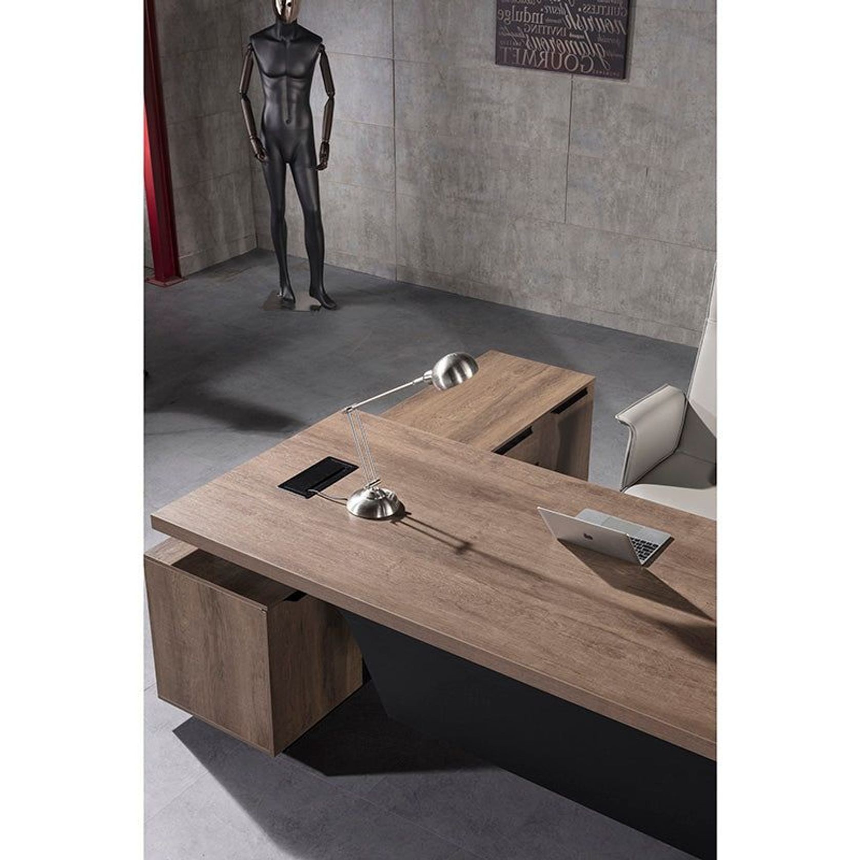 BALDER Executive Desk with Right Return 1.8-2.0M - Warm Oak & Black gallery detail image