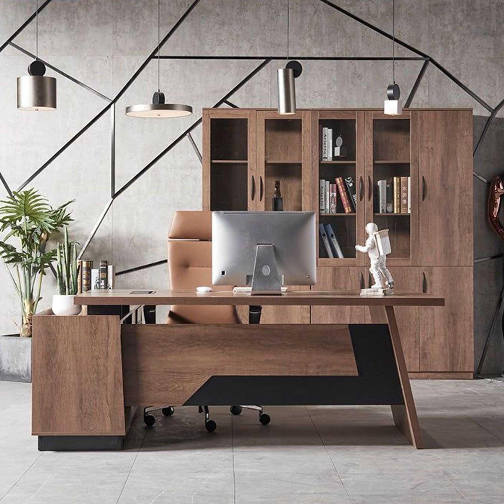 SUTTON Executive Desk with Right Return 1.8M - 2.0M - Warm Oak & Black gallery detail image
