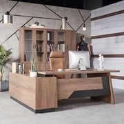 SUTTON Executive Desk with Right Return 1.8M - 2.0M - Warm Oak & Black gallery detail image